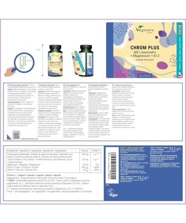 CHROMIUM 250 g | With Dandelion Magnesium Vit B12 | 3 Months | GLYCEMIA + METABOLISM | High Bioavailability | Vegan and No Additives | Vegavero  - Buy Online on GoSupps.com