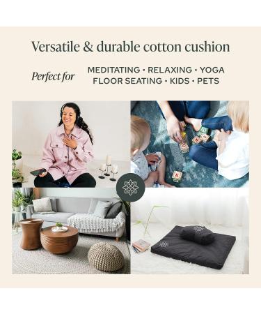Large Crescent Meditation Cushion - Mindful & Modern Zafu Yoga Bolster Seat with Carry Handle | Removable Washable Cover | Buckwheat Filled | Minimal Black - Buy Online on GoSupps.com