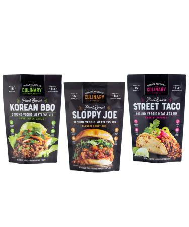 Urban Accents Plant Based Meatless Mixes – Gluten Free Plant Based Protein & Seasoning Blends – Vegetarian Korean BBQ Mix Sloppy Joe Mix & Taco Mix