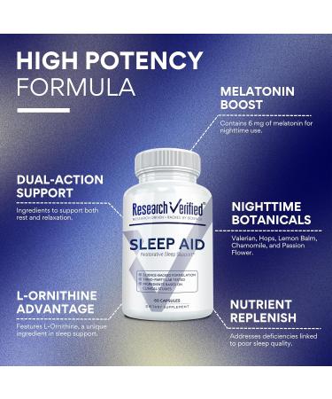 Research Verified Sleep Melatonin Chamomile Valerian L-Ornithine Vegan 60 Capsules - Pack of 3 60 Count (Pack of 3) - Buy Online on GoSupps.com
