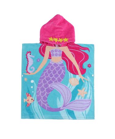 PERYOUN Child 100% Cotton Hooded Towel 24 x 48 inches (Mermaid) Pink