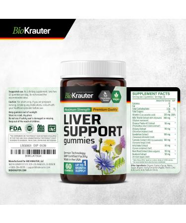 BIO KRAUTER Liver Supplement Gummies - 60 Vegan Chews w/Milk Thistle Dandelion Root for Liver Cleanse & Detox - 80% Silymarin 60 Count (Pack of 1) - Buy Online on GoSupps.com