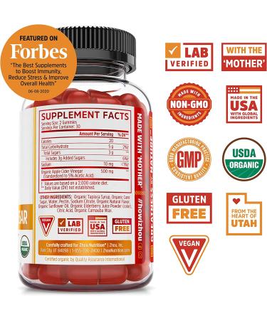 Zhou Nutrition Apple Cider Vinegar Gummies - Harvest Apple Flavor, 60 Vegan Gummies - Buy Online on GoSupps.com