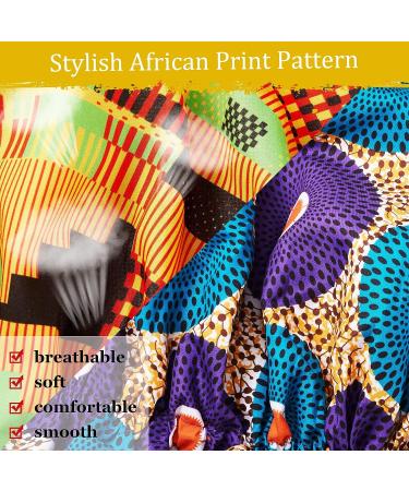 2-Piece African Silky Satin Sleep Bonnet Set for Curly Hair | Adjustable Caps for Girls & Women | Retro Patterns | Black - Buy Online on GoSupps.com
