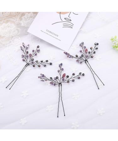 Kercisbeauty Purple Beaded Hair Pins - Wedding Bridal Hair Accessories for Bride Bridesmaid Prom - Pack of 3 - Buy Online on GoSupps.com