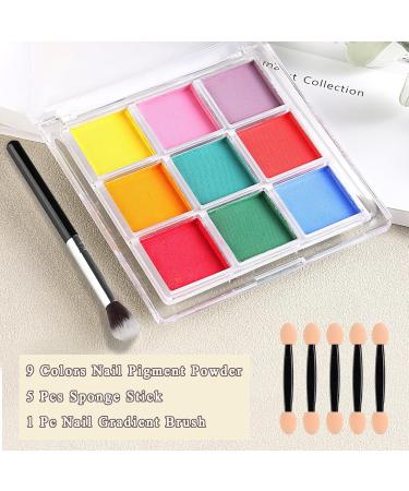 Buy 9 Colors Nail Pigment Powder Palette - Neon Ombre Set with Sponge Sticks & Brush | Perfect for Beginners - Buy Online on GoSupps.com