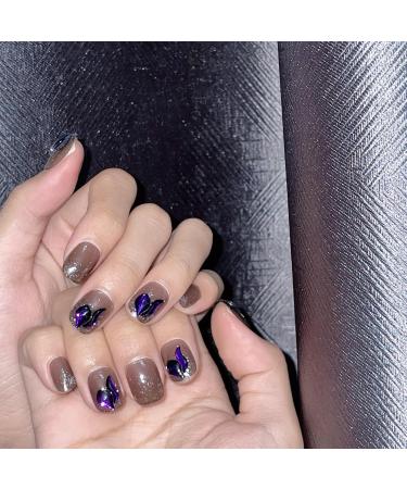 MENILITHS Purple Short False Nails Sticker False Nails Acrylic Fake Nails Full Cover Nails Tips Artificial Finger Manicure for Women and Girls - Buy Online on GoSupps.com