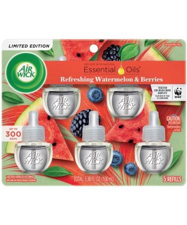 Air Wick Plug in Scented Oil Refill, 5 ct, Fresh Watermelon & Berries, Air Freshener, Essential Oils, Spring Collection Fresh Watermelon & Berries 5 Count (Pack of 1)