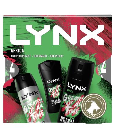 LYNX Africa Trio Deodorant Gift Set Body Wash Body Spray and Anti-perspirant perfect for his daily routine 3 piece