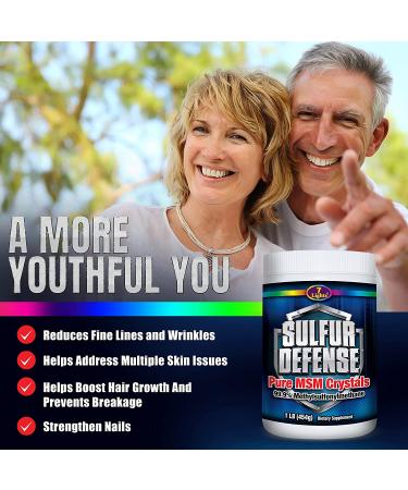 Sulfur Defense Opti-MSM 99.9% Pure MSM Powder - Organic Methylsulfonylmethane Crystals - Vegan, Non-GMO, Gluten-Free - 1lb - Immune Booster, Joint Pain Relief, Skin, Hair, Nails - Made in USA - Buy Online on GoSupps.com
