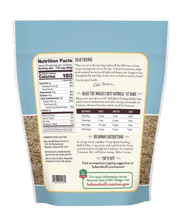 Bob's Red Mill Quick Cooking Rolled Oats - 32 oz Resealable Pack - Healthy Breakfast Option - Buy Online on GoSupps.com