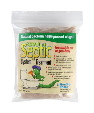 Earthworm Septic Tank System Treatment Cleaner! - 3 Monthly Doses - Pre-Measured Water Soluble Packets - Natural Enzymes, Safer for Family, Environmentally Responsible - 6 Oz.