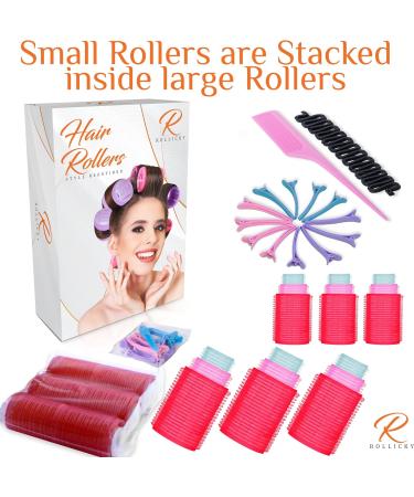 Rollicky Hair Rollers Set - 32Pcs Self Grip Velcro Rollers for Long & Short Hair Volume - Includes 12 Duckbill Clips, 1 Braider, 1 Comb - 44+30+25mm Sizes - Styling Kit - Buy Online on GoSupps.com