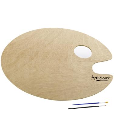 Artlicious Paint Palette - Wooden Paint Tray Palettes for Acrylic, Oil, or Watercolor Painting - Thumb Holder Trays for Artist Mixing Wet Color - Size for Kids & Adults, Craft Supplies