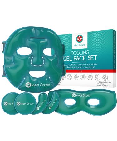 Medi Grade Cooling Face Mask and Cold Eye Mask - Safe Gel Technology Complete Eye, Under Eye and Face Ice Pack Set - Soothing Cold Face and Eye Masks for Dark Circles and Puffiness - Cool Bag Incl.