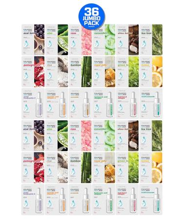 Hyaluronic Aqua Plus Essence Full Face Sheet Mask Combo - 36 Jumbo Value Pack for Hydration - Buy Online on GoSupps.com