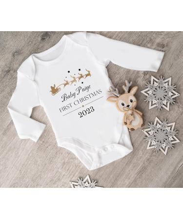 Personalized Baby's First Christmas Gift - My 1st Xmas Outfit - Newborn Long Sleeve Baby Grow for Boys and Girls 0-3 Months - Buy Online on GoSupps.com