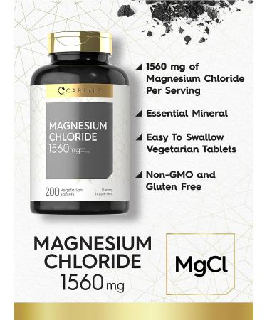 Carlyle Magnesium Chloride 1560mg 200 Tablets | Vegetarian Non-GMO Gluten Free Supplement - Buy Online on GoSupps.com