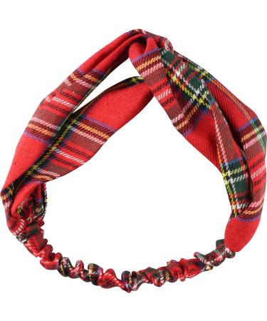 Crossover headband with knot and red tartan Red tartan pattern