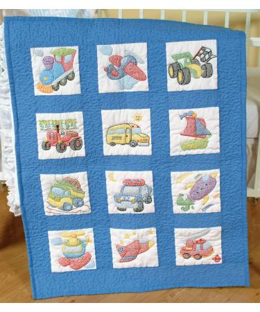 Jack Dempsey Needle Art 30079 Nursery Quilt Transportation Blocks  12 Quilt Blocks  9-Inch-by-9-Inch  White