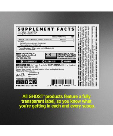 GHOST Basics Creatine Monohydrate Powder for Men & Women 5G Creapure Creatine Workout Supplement for Muscle Gain Vegan Soy Free & Gluten Free - 50 Servings - Buy Online on GoSupps.com