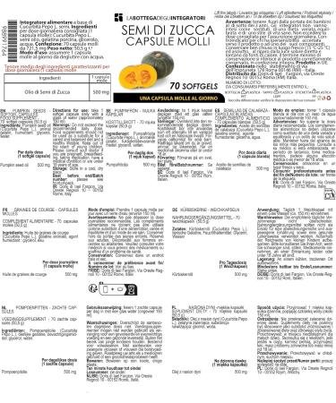  LABOTTEGADEGLIINTEGRATORI Pumpkin Seeds 70 Softgels | Cold Pressed Oil Softgels Standardized with Omega 3 Omega 6 & Omega 9 Linoleic Acid & Oleic Aci - Buy Online on GoSupps.com