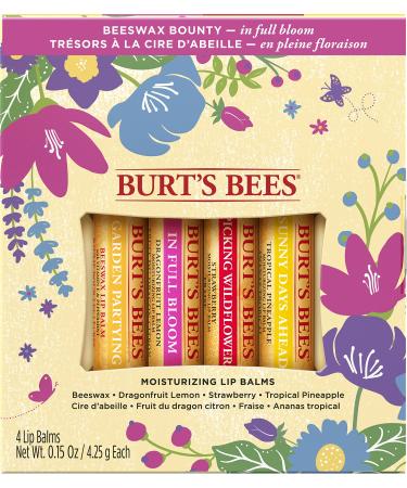 Burt's Bees Gifts, 4 Lip Balm Products, In Full Bloom Set - Original Beeswax, Dragonfruit Lemon, Tropical Pineapple & Strawberry (4 Pack) In Full Bloom Lip Balm 4pk