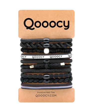 Qooocy Boutique Ponytail Holders and Bracelets Set of 10 | Hair Ties for Women  No Damage No Crease Hair Elastics  Black