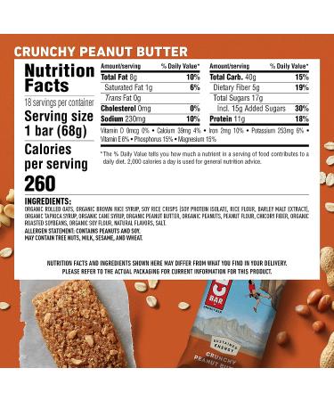 CLIF BARS Crunchy Peanut Butter Energy Bars | Organic Oats | Plant Based Protein | Vegetarian & Kosher | 18-Pack (2.4oz Bars) | Packaging May Vary - Buy Online on GoSupps.com