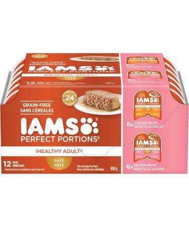 IAMS Perfect Portions Wet Cat Food (Chicken & Salmon) + IAMS Proactive Health Adult Dry Cat Food with Salmon Cat Food + Cat Food with Salmon Chicken and Salmon 75 g (Pack of 12) - Buy Online on GoSupps.com