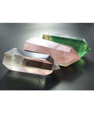 3-Set Medicine Stalls: Pointed Prisms for Reiki Chakra Meditation - Rose Quartz Clear Quartz & Fluorite Decoration - Buy Online on GoSupps.com
