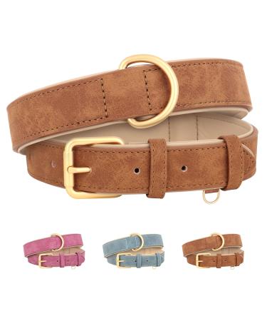 Beirui soft padded leather dog collar for dogs comfortable hard-wearing for small medium-sized and large dogs leather collar with high-quality alloy fittings for daily brown m: neck 28-38cm width 2cm brown