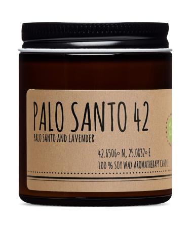 Exclusive Botanical Gift Palo Santo from Ecuador and French Lavender Essential Oils Natural Soy Wax Candle Handcrafted in USA - Gift Ready - FREE Stick of Palo Santo included! 4oz
