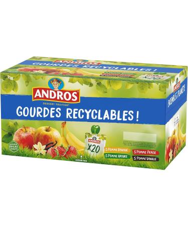  ANDROS ANDROS - Fruit Compote - Recyclable Pouch - Reduced Fat - Apple + Apple/Banana + Apple/Strawberry + Apple/Vanilla Flavors - Ideal for Children's and Babies' Snacks - Pack of 20 - Buy Online on GoSupps.com