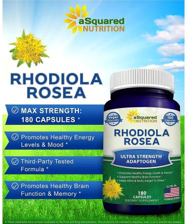 Rhodiola Rosea 1000mg Supplement - 180 Vegan Capsules for Energy, Brain Function & Stress Relief - Max Strength Rhodiola Root Extract Pills - Golden Root Herb Powder for Men & Women - Buy Online on GoSupps.com