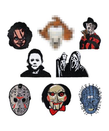 Kirako 8Pcs Horror Classic Movie Characters Embroidered Patches Sew on/Iron on Applique Repair Patch Halloween DIY Craft Accessories for Clothing Jackets Jeans Pants Dress Backpacks Hats