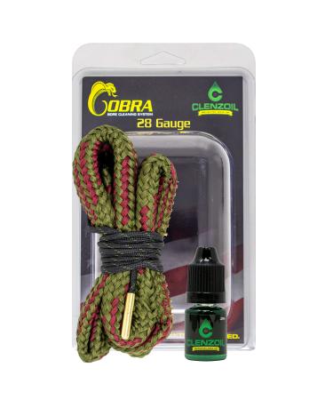 CLENZOIL Field & Range 28 Gauge Cobra Bore Cleaner | Gun Barrel Cleaning Tool Kit for 28 Ga. Shotgun | Brass Brush Embedded in Woven Barrel Rope | Includes CLP Gun Bore Cleaner Solution