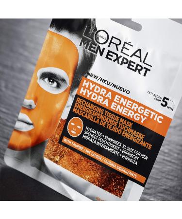 L'Or al Men Expert Hydra Energetic Tissue Face Mask for Tired Skin - Revitalize & Refresh | 1 Piece Sheet Mask for Men - International Shipping Available - Buy Online on GoSupps.com