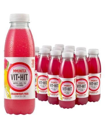 VIT HIT IMMUNITEA - 12 x Dragonfruit + Yuzu + Ceylon Tea | Vegan Low Sugar Low Calories Vitamin Drink | 100% RDA of 8 Vitamins (500ml x 12 Bottles) Dragonfruit & Yuzu Ceylon Tea - Buy Online on GoSupps.com