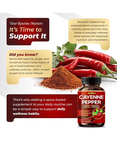 GriMed Ultra Cayenne Pepper 20 200mg X15 Power with Ginger Cinnamon Turmeric Berberine Citrus Bergamot for Digestion Support Immune System Overall Well-Being (150 Count (Pack of 1)) - Buy Online on GoSupps.com