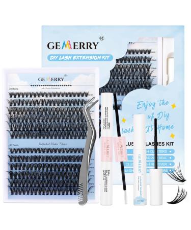 Cluster Lashes Kit GEMERRY Individual Lashes 240Pcs Cluster Lashes DIY Individual Eyelash Kit D Curl 8-16mm Eyelash Extension Kit with Lash Bond and Seal and Lash Glue Remover and Lash Tweezers B-KIT 30D+40D-0.07D