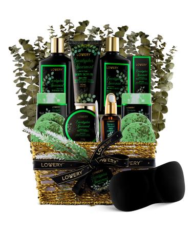 Eucalyptus Spearmint Bath Set, Aromatherapy Home Spa Set with Natural Mint Fragrance, 17 Pcs Gift Basket, Eucalyptus Bath Oil, Shower Gel, Bubble Bath, Bath Crystal, Steamer Tablet & More