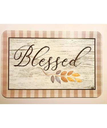 Decofoam New Set 2 PLACEMATS 17 x 11 Vinyl Reversible Made in USA ( Blessed  Grateful)  Tan Brown