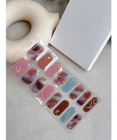 Semi Cured Gel Nail Strips in Peach Glaze - Peel and Stick Nail Wrap in Peach Pink Brown Blue Purple Marble Gem Gold Design by Taptap London - Buy Online on GoSupps.com