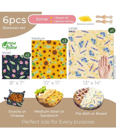 Green4Gaia Reusable Beeswax Food Wrap - Assorted 6 Pack | Organic Cotton Beeswax Wraps with Flower Print | Eco-Friendly Plastic Wrap Alternative - Buy Online on GoSupps.com