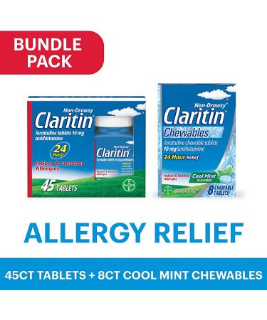 Claritin 24 Hour Allergy Medicine 45 Count Tablet Bundle - Non-Drowsy Loratadine Antihistamine for Allergy Relief - Cool Mint Flavor - Buy Online on GoSupps.com