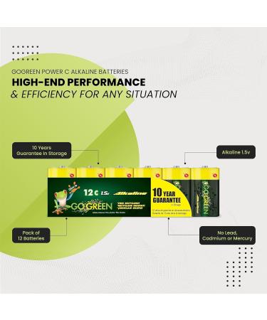 Buy GoGreen Power Eco-Friendly Alkaline C Batteries (24013) - 12 Pack | No Lead Cadmium or Mercury - Sustainable Power Solution - Buy Online on GoSupps.com