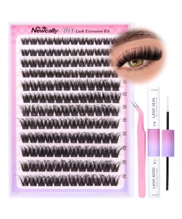 Fluffy Eyelash Extension Kit Wispy Cluster Lashes Extension Kit Individual Lashes 10-20MM Long Eyelashes Cluster Lash Bond and Seal Tweezers for Beginner by Newcally