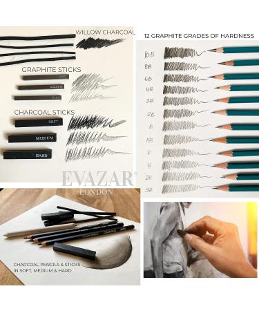 EVAZAR London Sketching and Drawing Art Supplies Set - 44 Pieces - Graphite & Charcoal Pencils, Sticks, Accessories - Portable Case with Stands - Teal - Buy Online on GoSupps.com