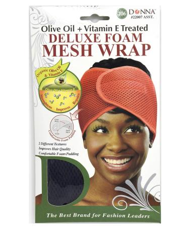 DONNA Deluxe Foam Mesh Wrap | Olive & Vitamin E Treated Headband for Curly Hair Care Face Wash & Makeup | 1PC NAVY COLOR